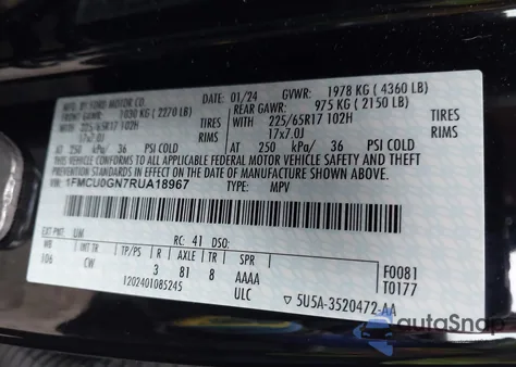2024 Ford Escape Active from USA, damaged, VIN 1FMCU0GN7RUA18967